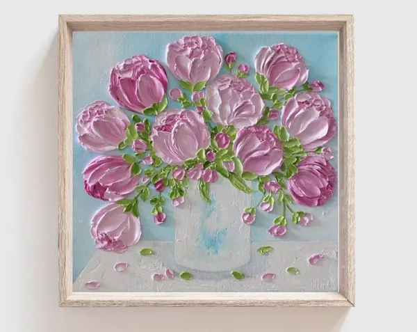 Pink Peonies Impasto Custom Oil Painting Art Print