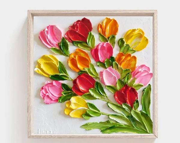 Custom Bright Tulip Impasto Oil Painting Print