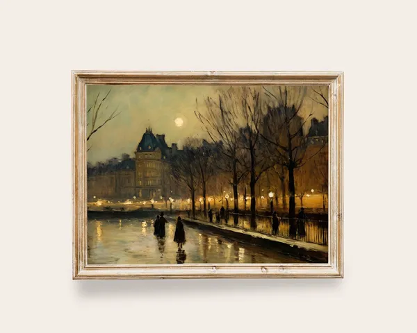 Vintage Night Painting Europe Cityscape Art Print