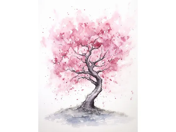 Sakura Blossom Tree Watercolor Art Print