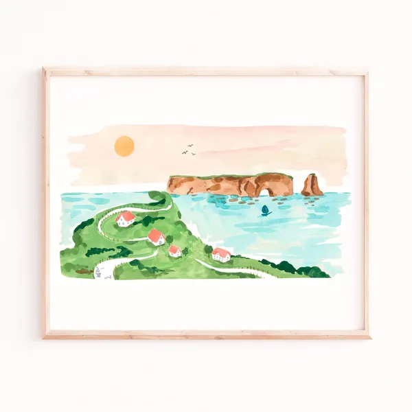 Rocher Perc Poster, Gaspe Quebec Landscape Travel Poster