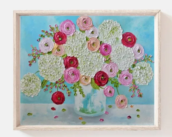 Custom White Hydrangea & Mixed Ranunculus Oil-Style Art Print