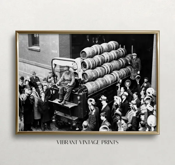 Prohibition Beer Keg Truck Black And White Vintage Art Print