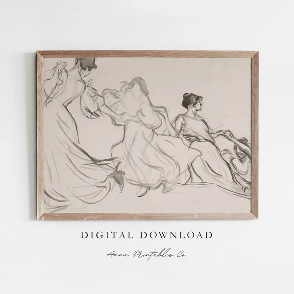 Companionship Antique Sketch for Victorian Women, Art Print