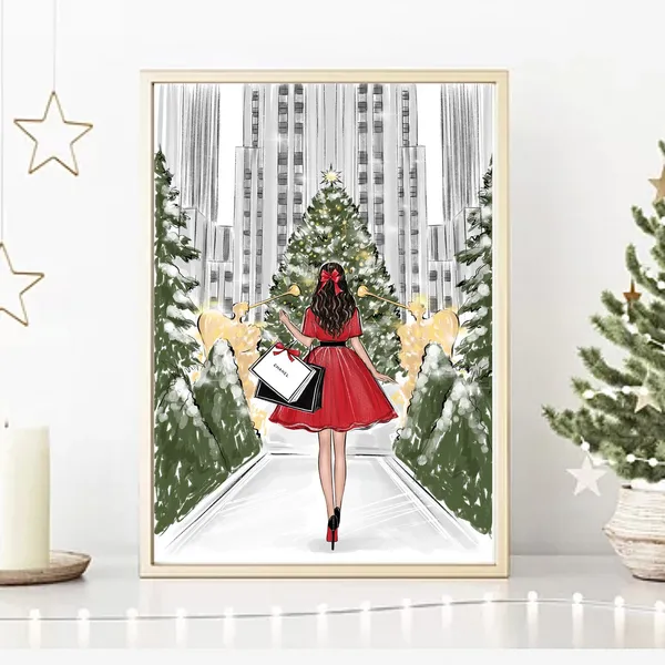 Christmas In New York Art Print, Holiday Sketch