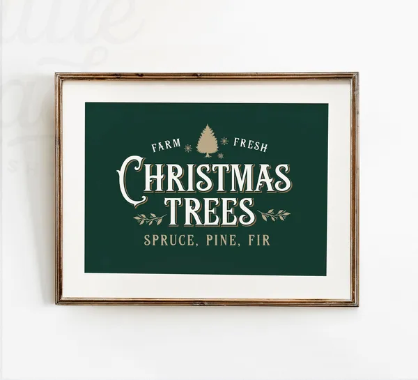 Fresh Cut Trees Christmas Print, Vintage Holiday Decor