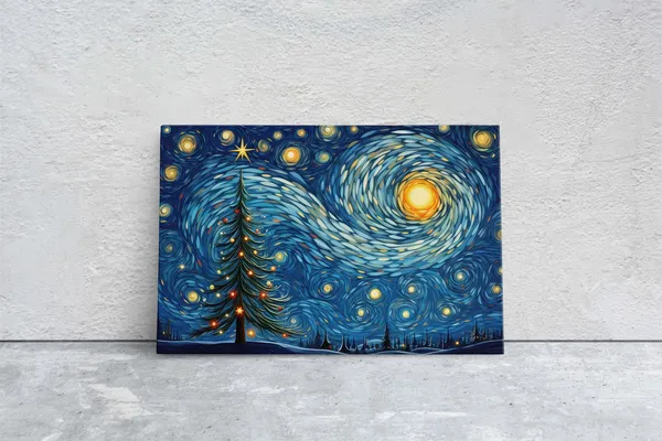 Starry Night Christmas Tree Winter Decor Art Print