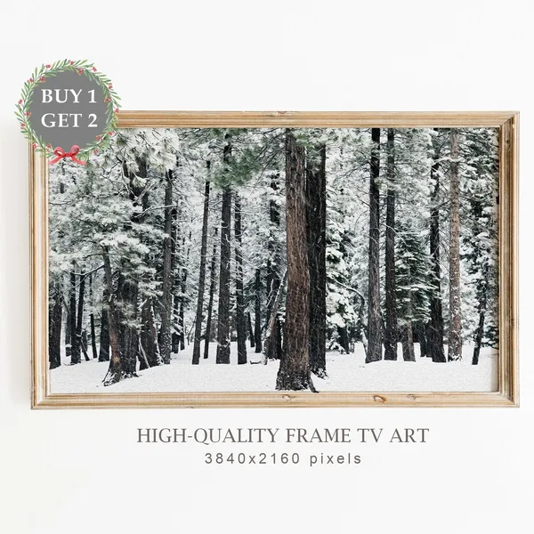 Winter Forest Painting, Vintage Christmas Landscape
