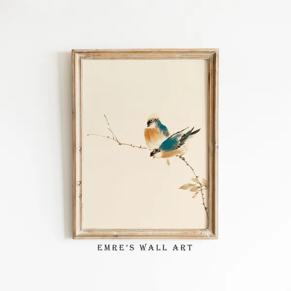 Vintage Bird Couple Watercolor Art Print