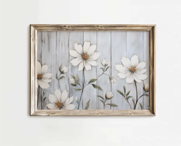 White Flower Print, Rustic Vintage Kitchen Art