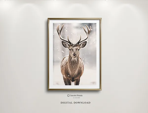 Deer In Snow Winter Christmas Art Print