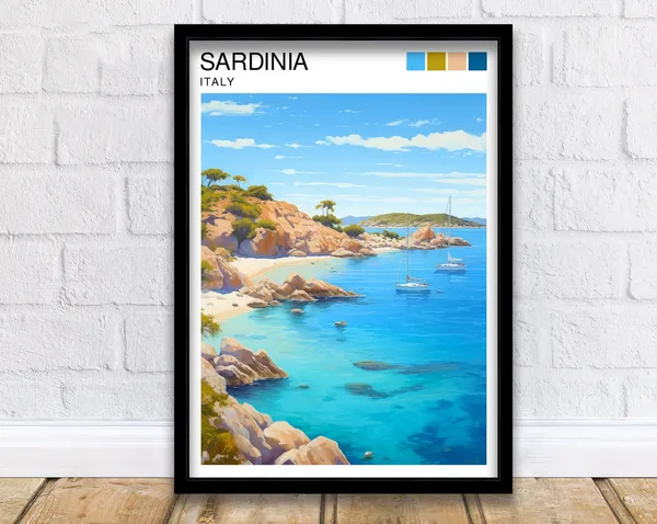 Sardinia Italy Travel Poster, Europe Wall Decor