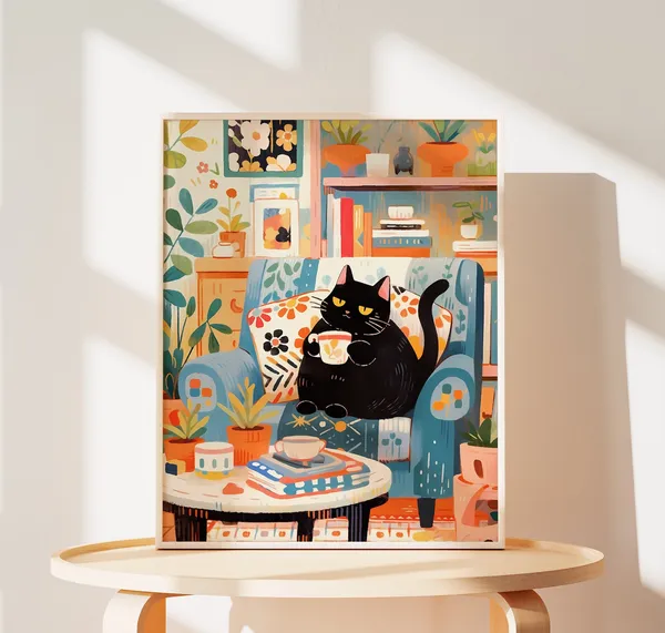 Lovely Cat Art Print, Cute Cat Mom Gift