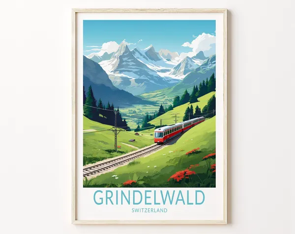 Grindelwald Travel Poster, Switzerland Alps Travel Poster