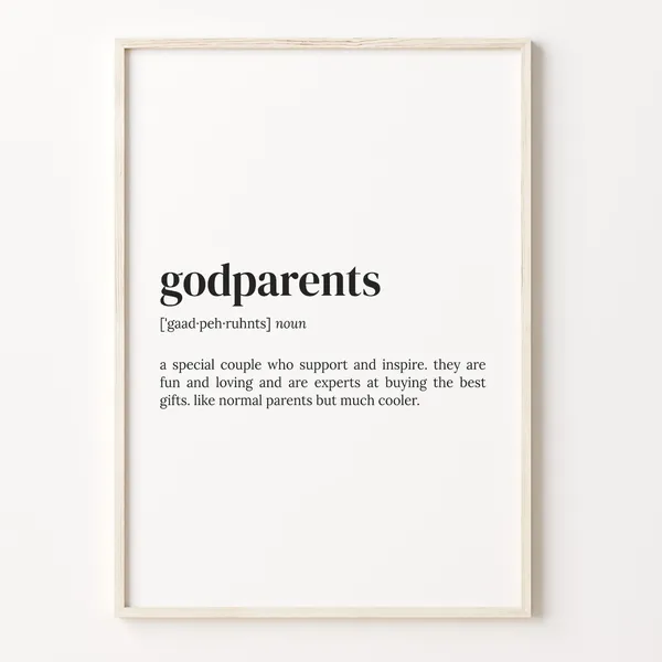Godparents Definition Print, Dictionary Quote Poster