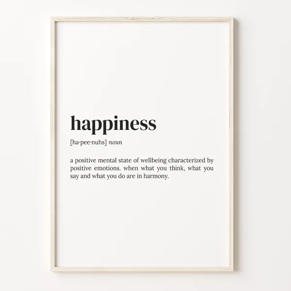 Happiness Definition Quote Poster, Typography Print