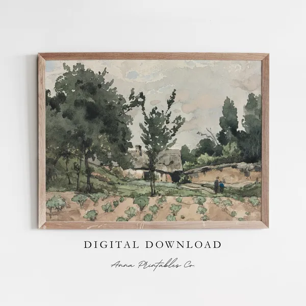 Vegetable Field Vintage Watercolor Landscape Art Print