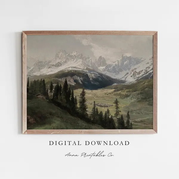 Mountains and Valley in Summer, Vintage Italian Art Print