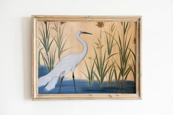 Heron Print, Grandmillennial Blue and White Art Print