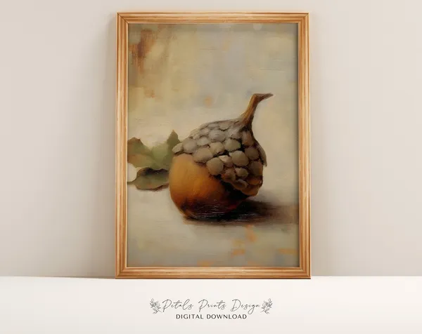 Acorn Still Life Painting, Vintage Autumn Art Print