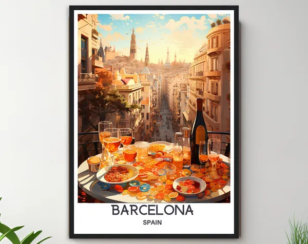 Barcelona Vintage Travel Poster, Spain Wall Art