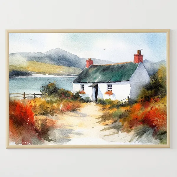 Scottish Cottage in Glen Coe Watercolor Art Print