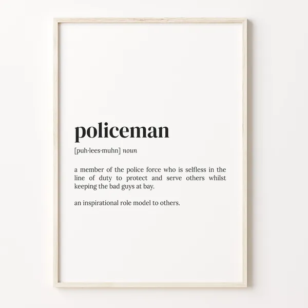 Policeman Definition Quote Poster, Police Officer Gift
