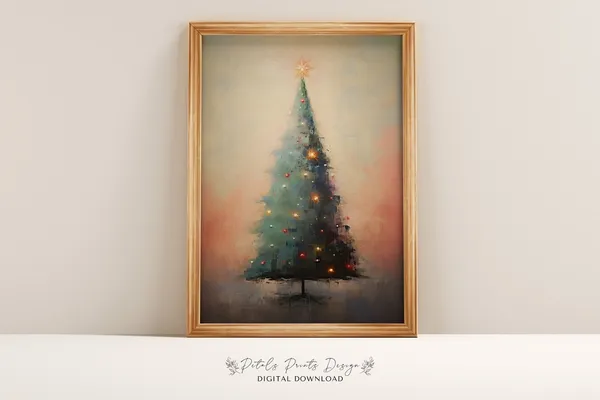 Christmas Trees Rustic Vintage Holiday Art Print