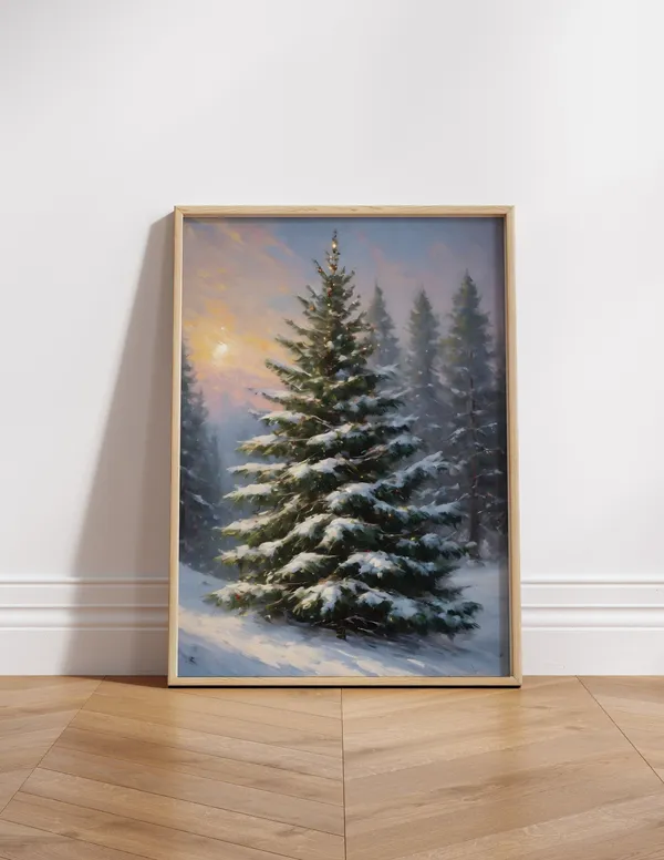 Christmas Tree Vintage Painting Print, Holiday Decor