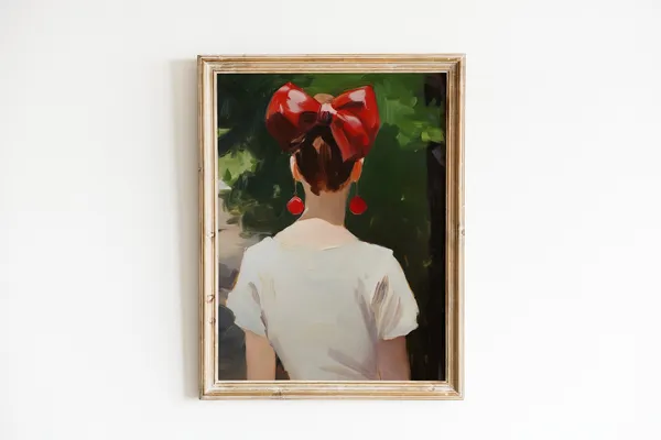 Red Bow Print, Preppy Retro Teen Room Art Print