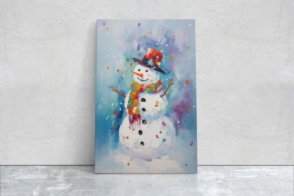 Colorful Snowman Christmas Art Print, Winter Holiday