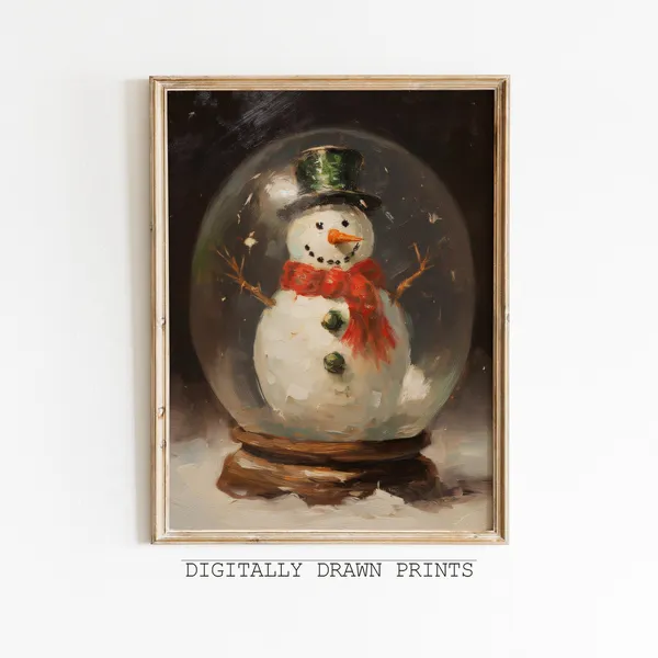 Vintage Christmas Snowman Snowglobe Art Print