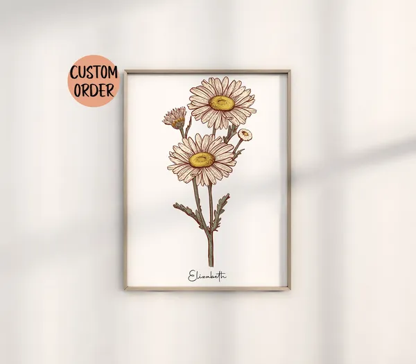 Birth Flower Art for New Baby Nursery Decor