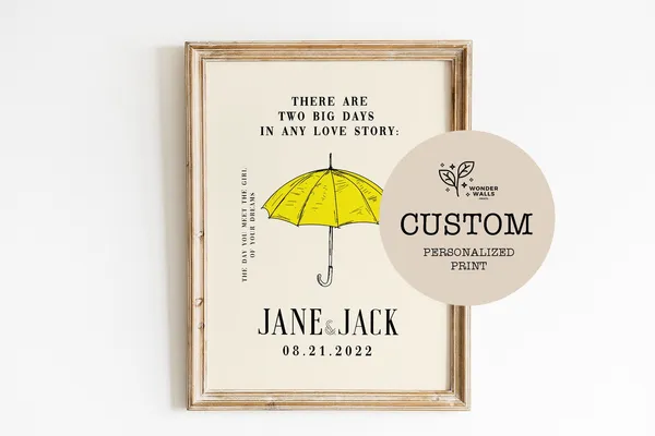 Personalized Wedding Sign, Yellow Umbrella Art Print