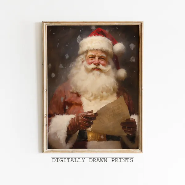 Vintage Christmas Santa Reading His Gift List Print