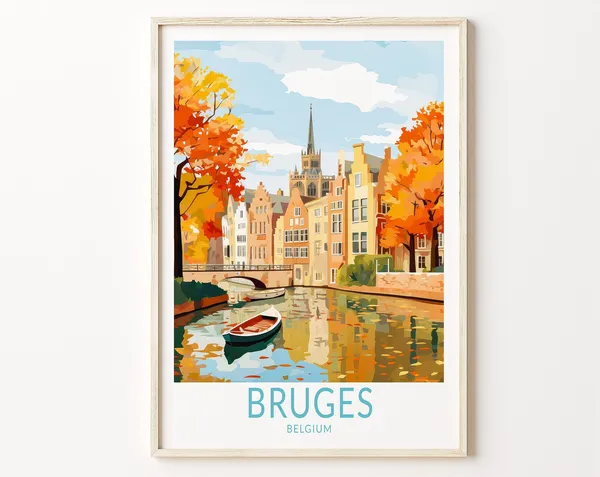 Bruges Belgium Vintage Travel Poster, Europe