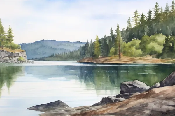Idaho Watercolor Art Print, Lake Coeur Dalene