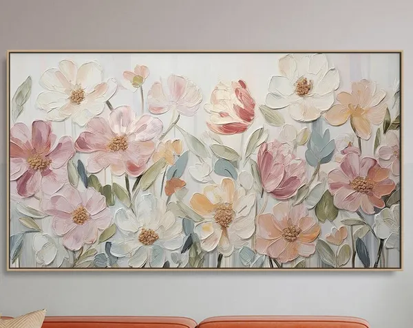 Abstract Flower Painting, Soft Color Spring Decor