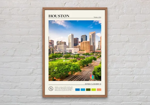 Houston Travel Poster, Texas Wall Art Print