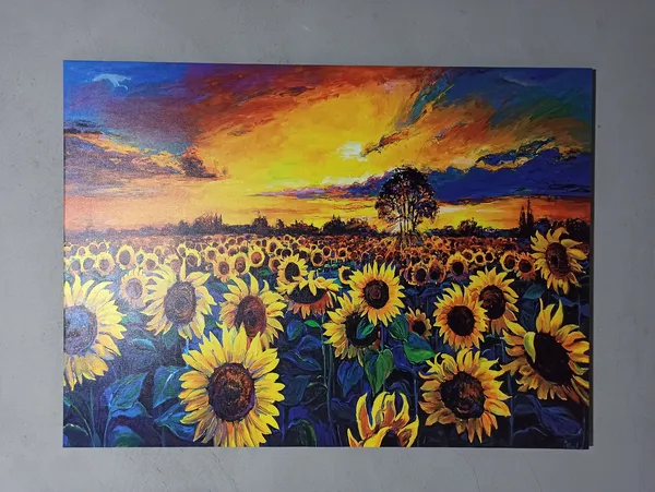 Sunflower Field Sunset Nature Landscape Art Print
