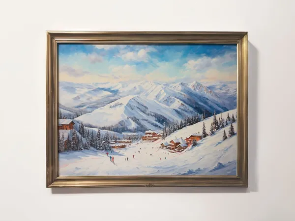 Ski Resort Landscape Vintage Winter Art Print