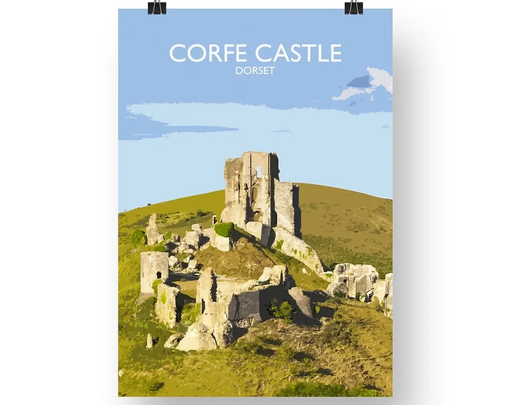 Corfe Castle Poster, Dorset England Travel Poster - Image 3
