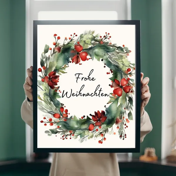 Christmas Wreath Poster, Holiday Decoration Print