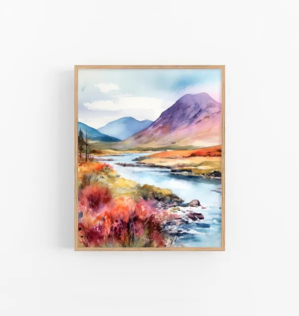 Glen Coe Watercolor Scotland Landscape Art Print