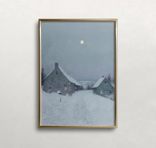 Christmas Eve Winter Landscape, Vintage Farmhouse Art Print