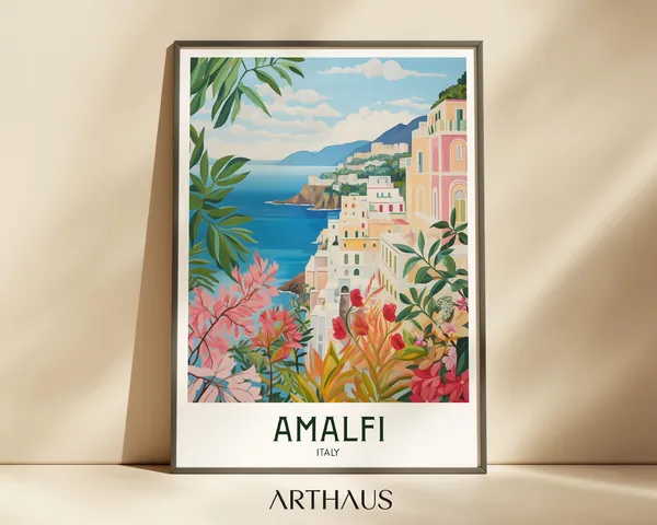 Amalfi Coast Travel Poster, Mid Century Modern Art Print