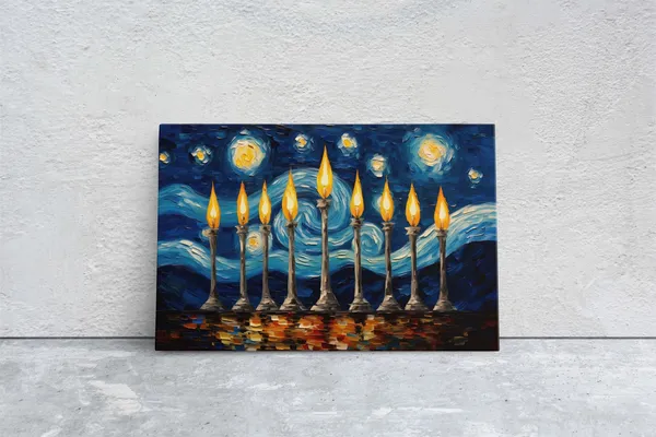 Starry Menorah Hanukkah Art Print, Jewish Holiday Decor