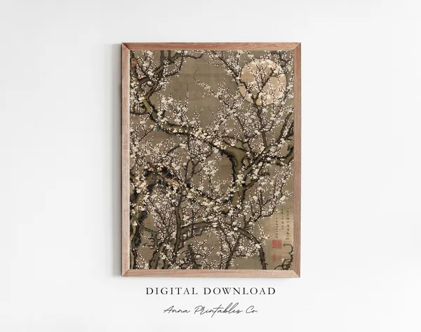 Vintage Japanese Cherry Blossom Art Print, Botanical