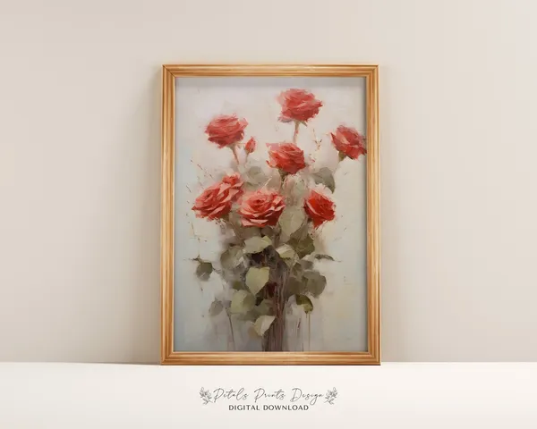 Valentine Red Pink Roses Watercolor Art Print