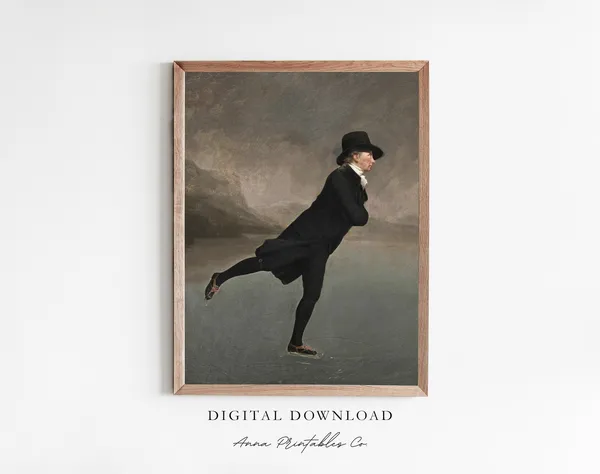 Gentleman Skating Vintage Christmas Art Print